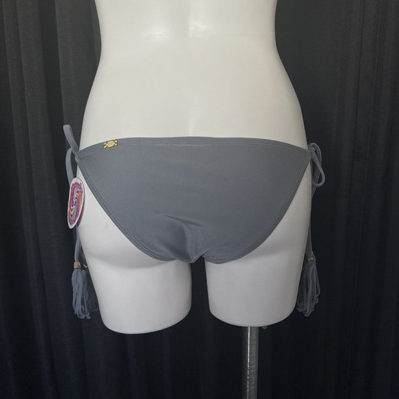 Kandy Wrapper Bikini Bottoms Grey Ties Side Tassel String Bathing Suit New Med - Picture 6 of 12